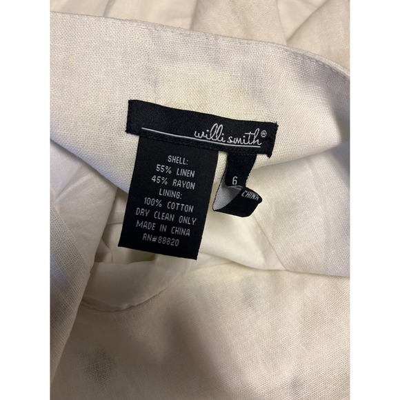 Willi Smith Linen Blend Geometric A-Line Midi Skirt Sz 6 Black White Embroidered - Picture 2 of 5